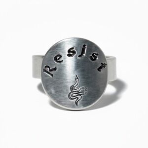 Handmade Resist serpent Statement silver‎ aluminum adjustable medallion Ring